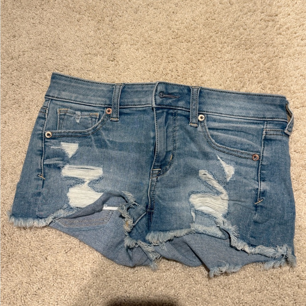 American Eagle Outfitters Blue Distressed Jean Shorts